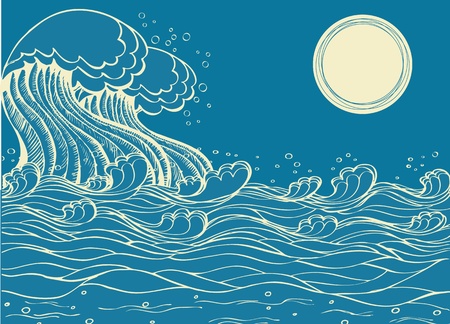 Huge sea waves. Vector illustration of symbol of nature のイラスト素材