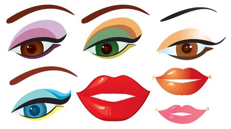 Vector eyes and lips for design on white.Make up のイラスト素材