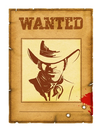 Wanted poster background with portrait of bandit for design on whiteの写真素材