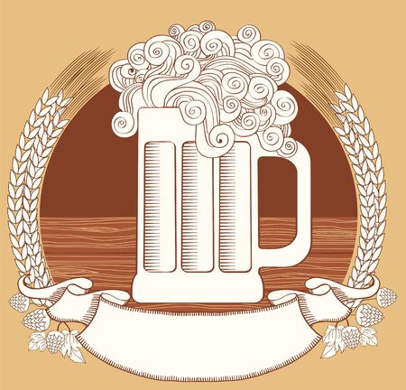 Beer symbol. graphic  Illustration of glass with scroll for textのイラスト素材