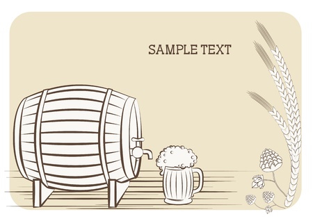 Beer keg and glass.background for textのイラスト素材