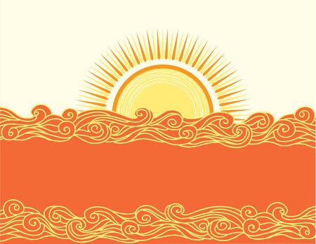 Abstract sea waves. Vector illustration of sea landscapeのイラスト素材