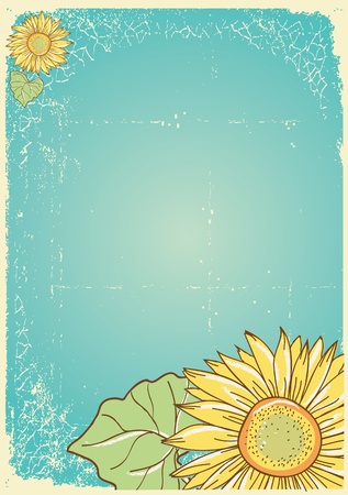 Sunflower .Vector vintage postcard with grunge elements のイラスト素材