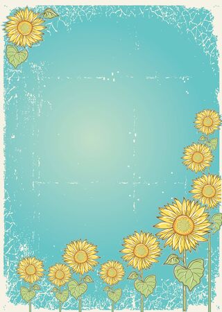 Sunflower .Vector vintage postcard with grunge elements のイラスト素材