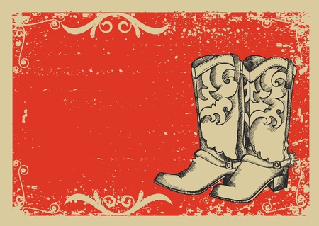Cowboy boots .Vector graphic image  with grunge background for textのイラスト素材