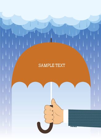 Hand with umbrella under big rain.Vector background for text のイラスト素材