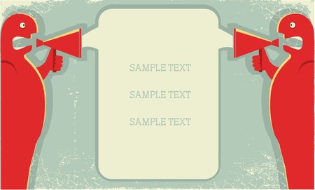 two men shouting through loudspeakers.Vector posterfor text on old paper textureのイラスト素材