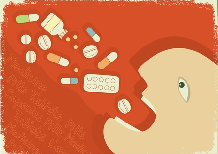Medicine poster with man and pills.のイラスト素材