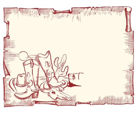 Cowboy elements . wild western background .Vector scroll for textのイラスト素材