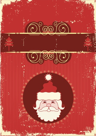 Vintage red Christmas card with portrait of Santa .Vintage backgroundのイラスト素材
