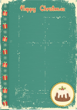 Vintage christmas card with pudding for text on old paper textureのイラスト素材
