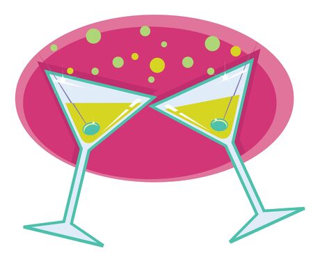  retro style illustration of martinis with olives on abstract retro backgroundのイラスト素材