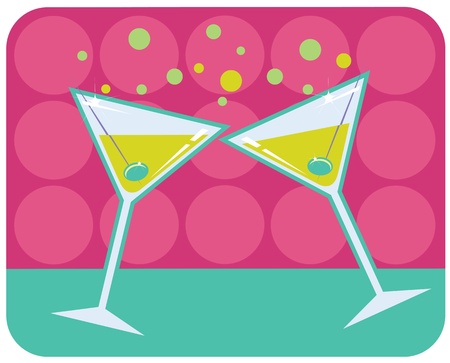  retro style illustration of martinis with olives on abstract retro backgroundのイラスト素材