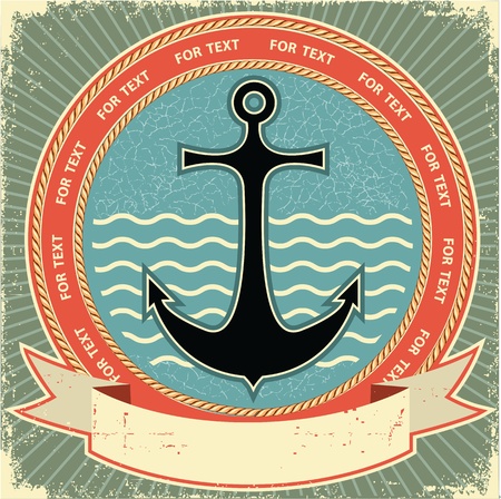 Nautical anchor Vintage label on old paper textureのイラスト素材