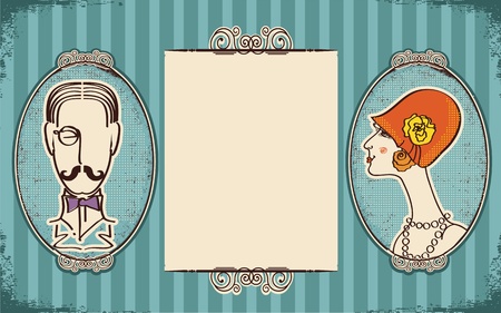 Man and woman portraits.Retro background for text on old paperのイラスト素材