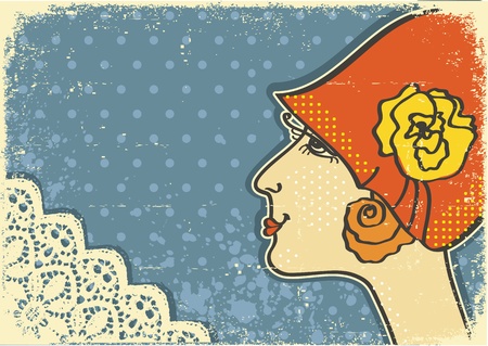 Vintage woman portraits.Retro background on old paperのイラスト素材