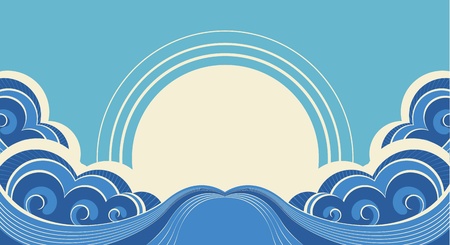 Abstract sea waves. Vector illustration of sea landscape backgroundのイラスト素材