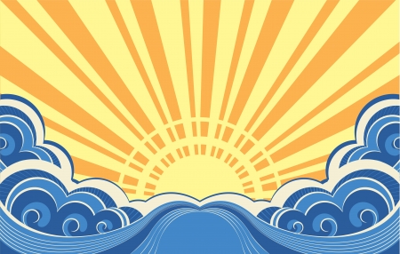 Abstract sea waves. Vector illustration of seascape backgroundのイラスト素材