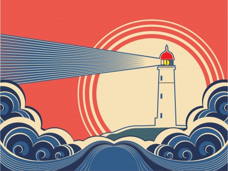 Lighthouse with blue sea.Vector color nature posterのイラスト素材
