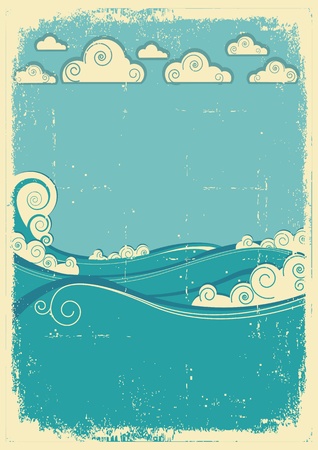 Sea waves in sun day. Vintage abstract image on grunge old paperのイラスト素材