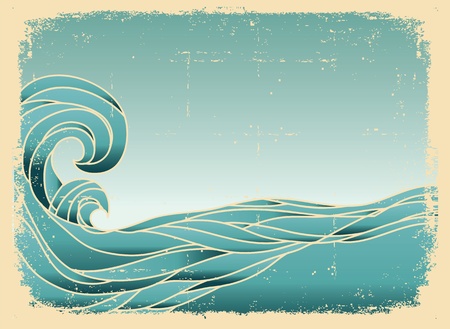 Grunge blue waves background.Painted image on old paper texture.のイラスト素材