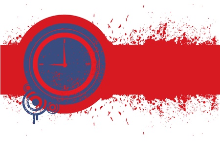 Clock on red grunge background for text.Vector illustrationのイラスト素材