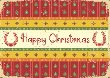 christmas decoration background with horseshoes and text on old paperのイラスト素材