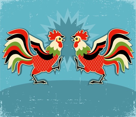 rooster fight. color illustration background for textのイラスト素材