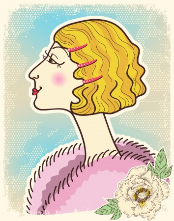 Vintage fashion woman.Vector illustration on old textureのイラスト素材