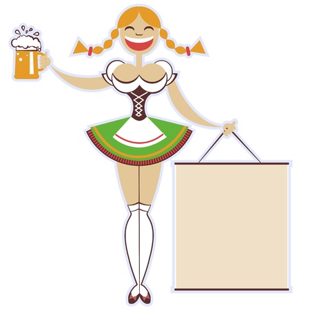 oktoberfest girl with glass of beer and paper foer textのイラスト素材