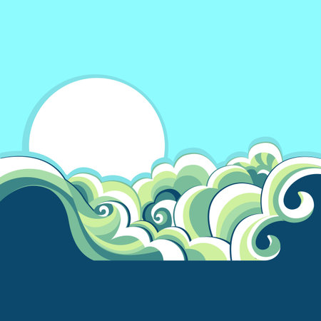 Blue sea and sun on  nature background.Vector illustration of seascape for designのイラスト素材