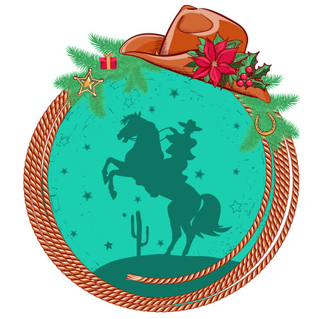 American cowboy Christmas background with western hat and decorations のイラスト素材