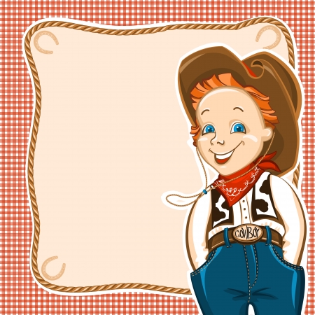 Cowboy happy child with western traditional clothes.Vector background for textのイラスト素材