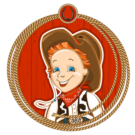 cowboy child portrait with rope frame.Vector illustration のイラスト素材