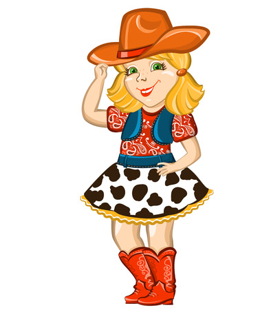 Cowgirl child with western hat and boots.のイラスト素材