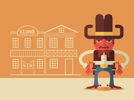 Cowboy with guns.Vector flat design style illustrationのイラスト素材