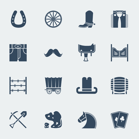 Cowboy icons. Vector western pictograms in flat style design isolated on whiteのイラスト素材
