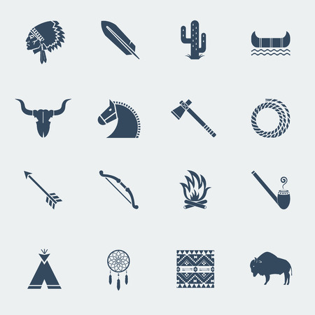 American native pictograms isolated on white.Vector icons in flat style designのイラスト素材