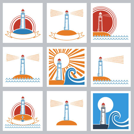 Set of Lighthouse icons.Vector colors symbolsのイラスト素材