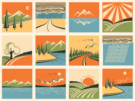 Nature landscape icons.Vector color illustrations のイラスト素材
