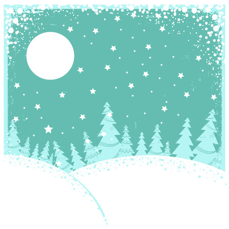 Christmas winter landscape.Vector illustration of forest in night for textのイラスト素材