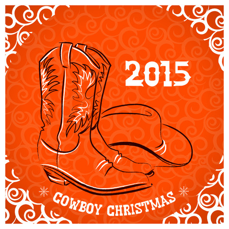 Western New Year with cowboy boots and western hat.Vector illustrationのイラスト素材