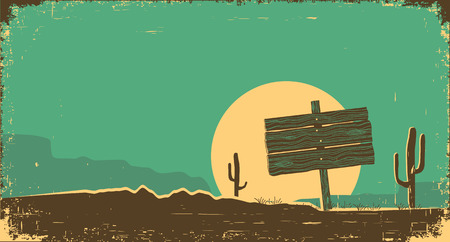 Western desert landscape background.Vector illustration on old paper textureのイラスト素材