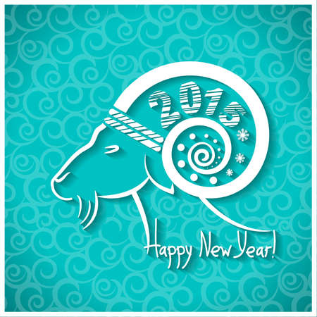 Happy New year card with goat horn.Vector illustration for textのイラスト素材