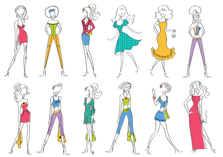 Women in modern fashion clothes isolated on white.のイラスト素材