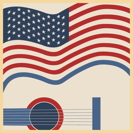 American country music background with guitar and symbol flag.Vector posterのイラスト素材