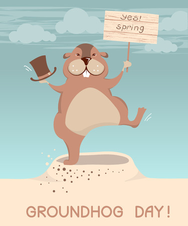 Groundhog day. Vector marmot cartoons illustration backgroundのイラスト素材
