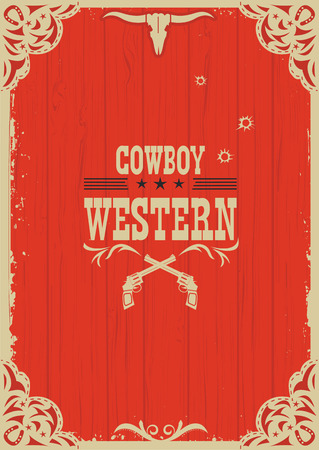 Cowboy western red background with guns for design.Vector illustration on old paperのイラスト素材
