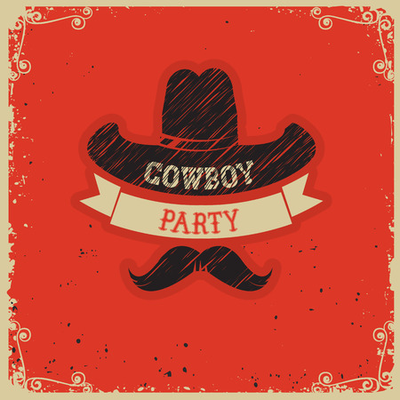 Cowboy party background with western hat on red card.Vector illustrationのイラスト素材