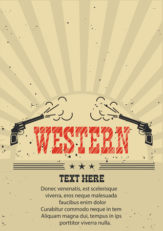 Cowboy western poster with guns.Vector illustration on old paper for textのイラスト素材